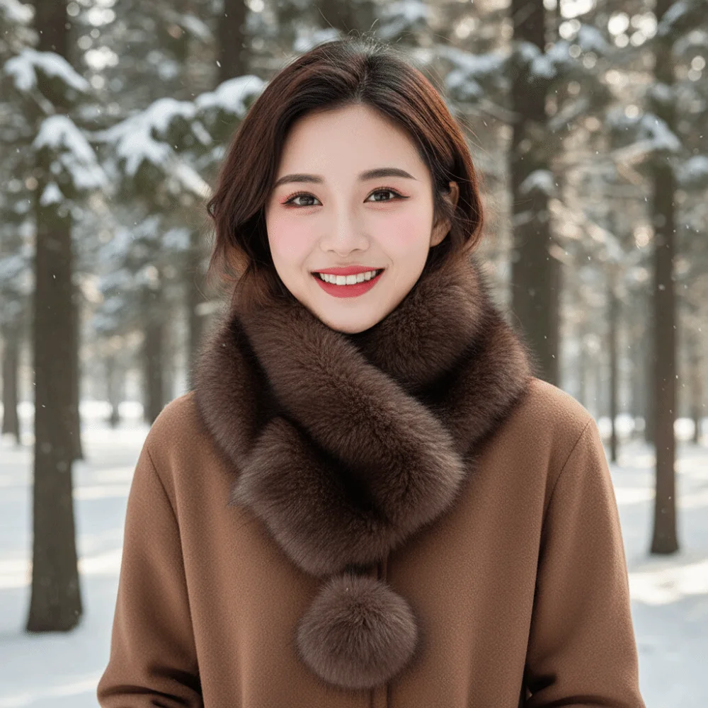 Double Sided Magnetic Fur Scarf Windproof Ultra Soft Plush Neck Warmer Lightweight Cozy Warmth Winter Pom Scarf Date Night