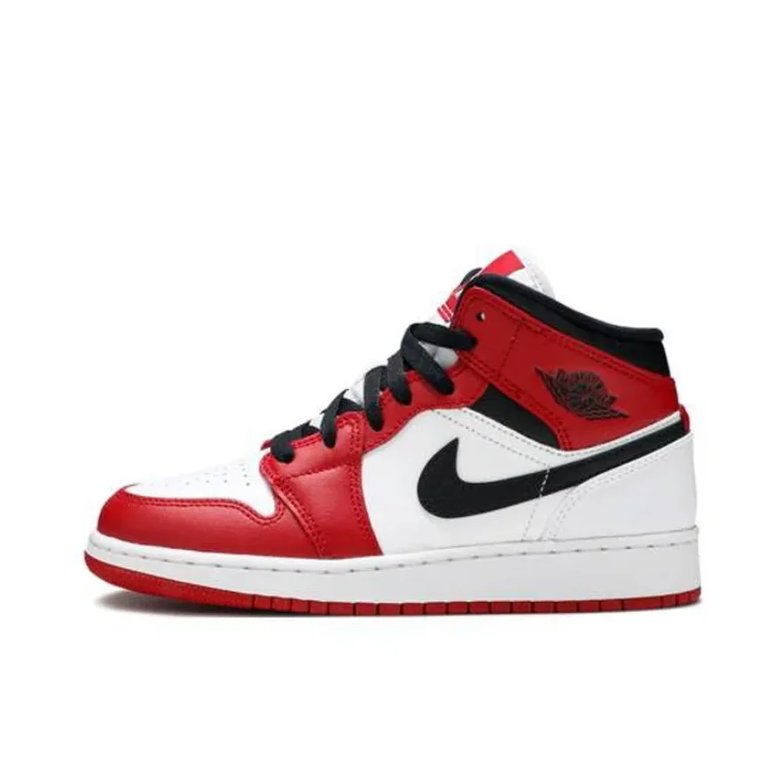 Jordan Air Jordan 1 mid black and white red comfortable trend mid-top retro sports board shoes