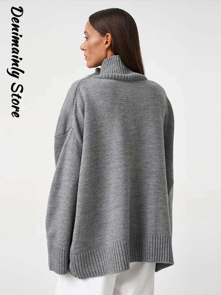 

Casual Women's Oversized Turtleneck Sweater Warm Solid Knitted Jumper Pullover 2025 Autumn Winter New Lady Loose Street Sweaters