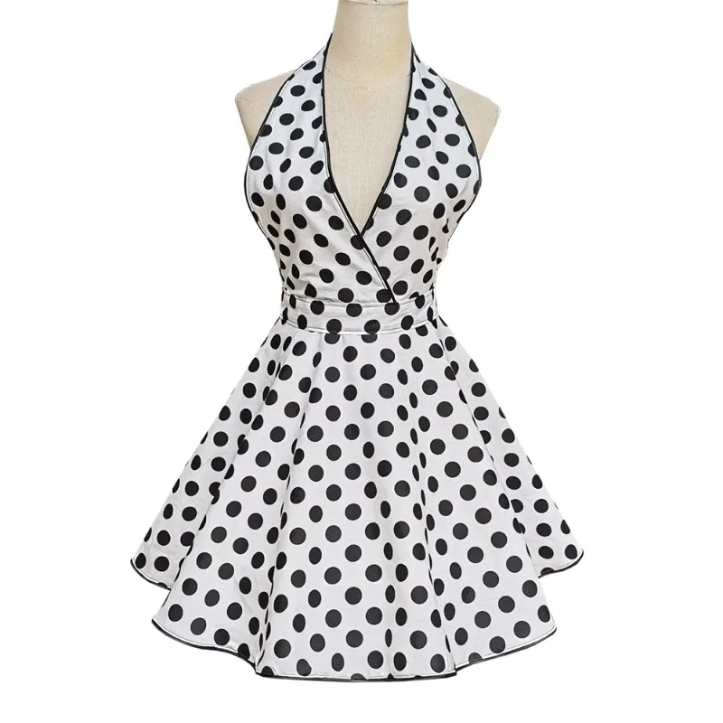 

Винтажный хлопковый фартук в горошек с V-образным вырезом в стиле горничной для дома, отеля, работы, для взрослых женщин.