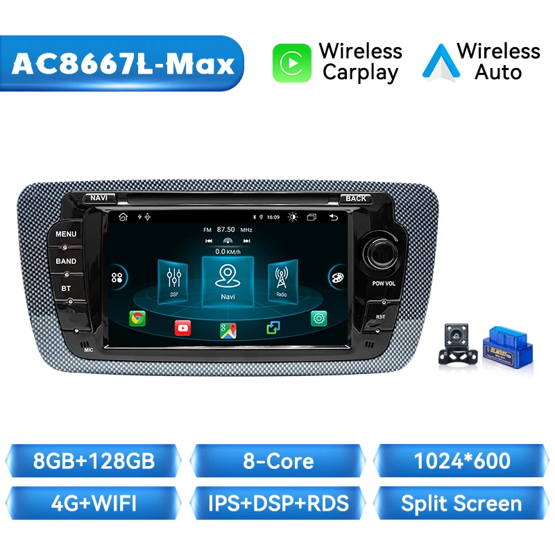 XONRICH Draadloze CarPlay voor Apple Android Auto Autoradio voor Seat Ibiza 6j 2009 2010-2013 GPS Multimedia Stereo touchscreen