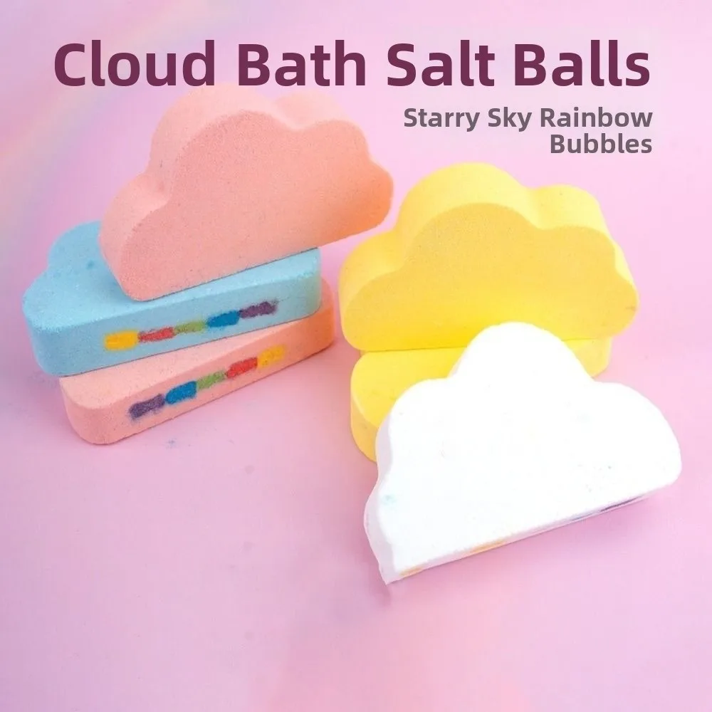 Handmade Rainbow Cloud Bath Ball Rainbow Color Cascade Dissolving Fizz Kids Bath Ball Cloud Shaped Home Spa Bath Ball Birthdays