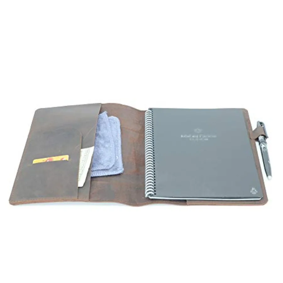 

Compatible with Rocketbook Cover Smart Business Genuine Leather Notebook Cover for Everlast Fusion Wave Moleskin A5 with Pen Lo