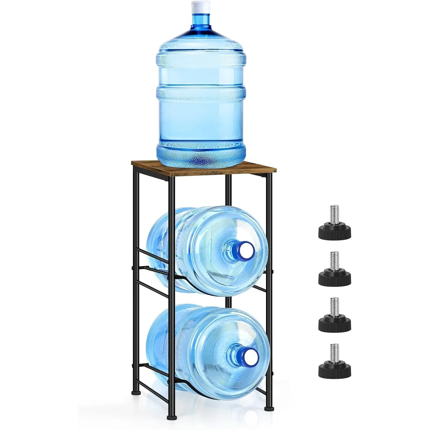 

5 Gallon Water Jug Holder Storage Rack with Top Shelf & Leak-Proof Design, Rustic Water Dispenser Stand for Home Office Kitchen