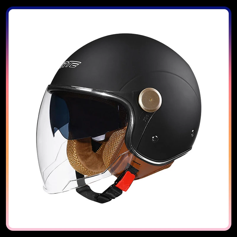 

Matt Black Retro Open Face Motorcycle Helmet Double Visor Vintage Jet Helmet Daul Lens Men Women DOT Unisex 3/4 Open Half Helm