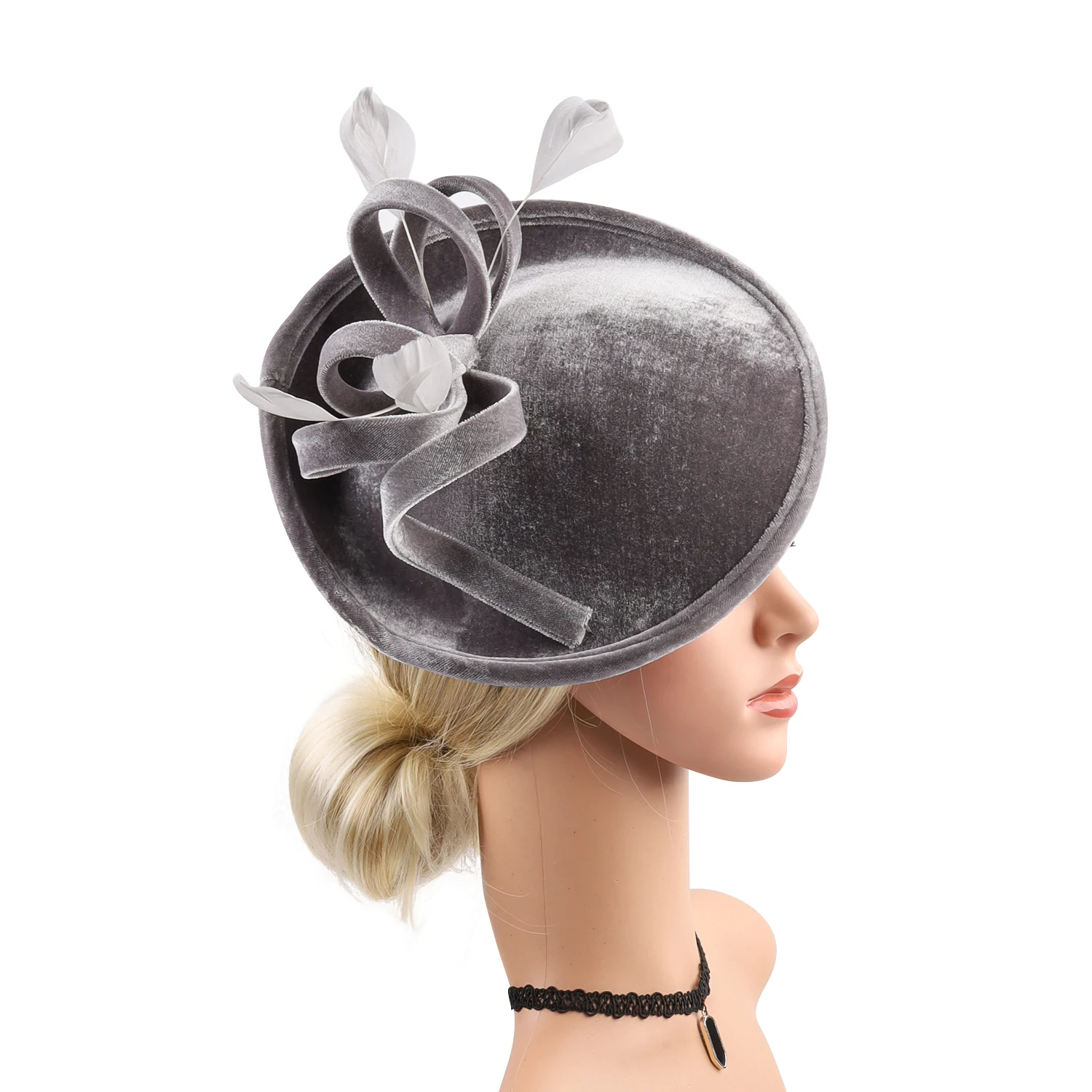 Velour Velvet Fascinator Feather Hat for Winter, Boutique Elegant Tea Party Church Banquet Hat for Women Ladies