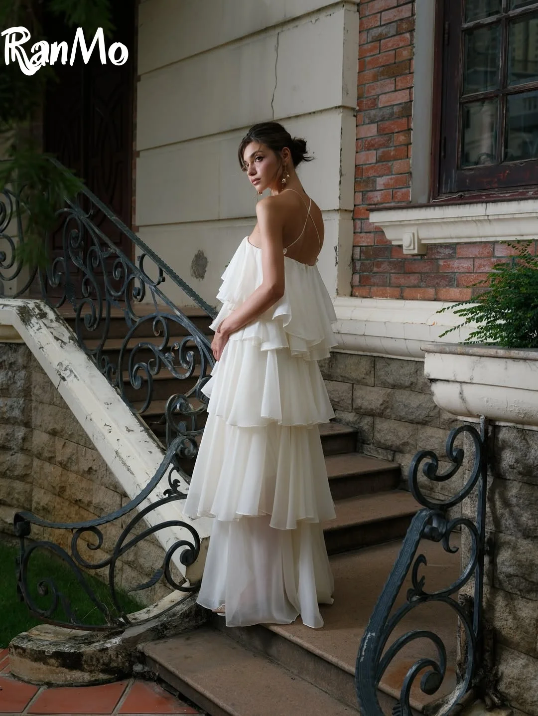Ranmo أنيقة الرسن ألف خط فستان الزفاف الشيفون شاطئ الصيف الطية أكمام مشد زي العرائس طويلة المتدرج مخصصة 2025