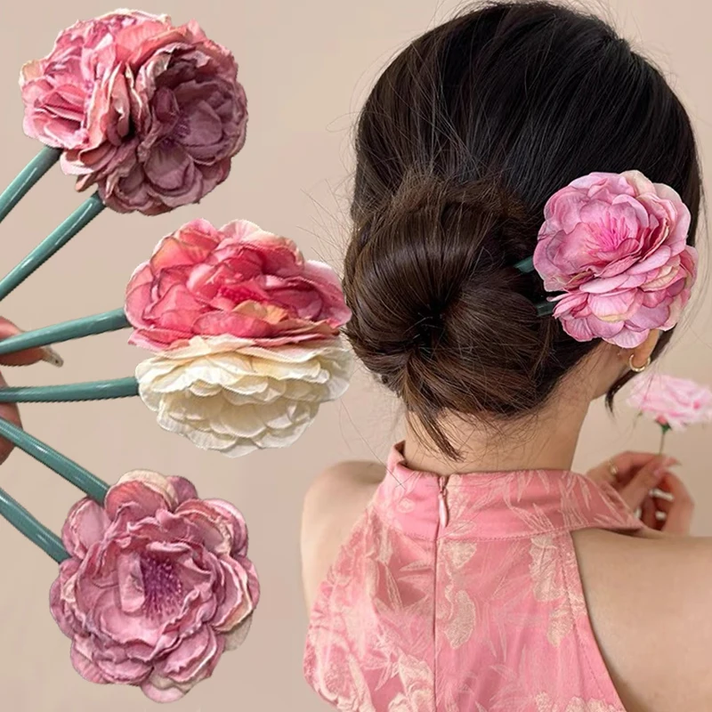 New Chinese Style Retro Rose Flower Classy Elegant Fashionable Hairpin Wedding Bridesmaid Party Fashion Hair Accessories