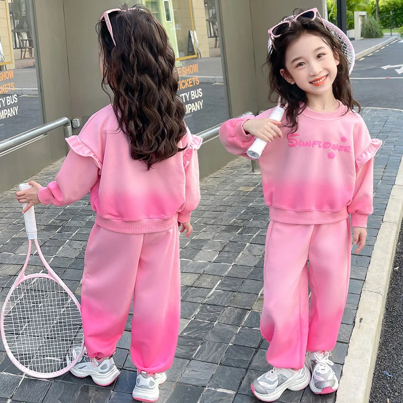 

Spring Girls Fashion Set Autumn Kids Gradient Long Sleeve Suit Pullover+Pants 2pcs Children Top Bottom Fashion Outfits Tracksuit