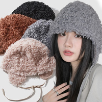 Korean Lamb Wool Ear Protection Hat for Women Autumn Winter Outdoor Japanese Thickened Keep Warm Cute Strap Russian Ski Caps