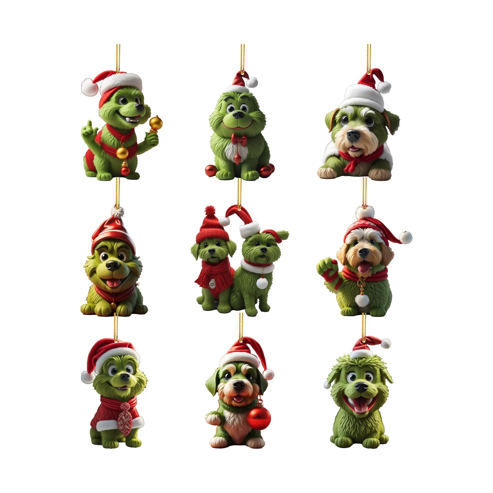 

Cute Cartoon Christmas Green Dog Car Flat Hanging Christmas Tree Ornament Home Decoration Window Sill Wall Hanging Pendent