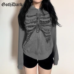 Goth Dark Cyber Y2K Print Hoodies Autumn Fashion Zip Hooded Coats Women Mall Gothic Loose Jackets 90s Grunge Cardigan Streetwear