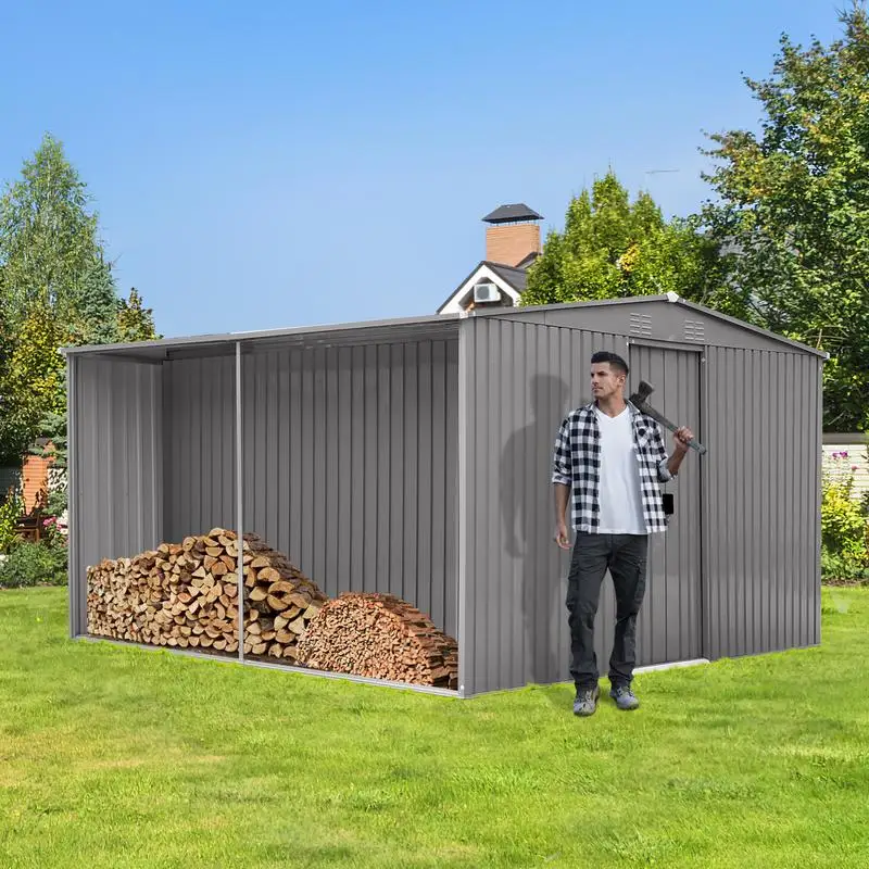

Versatile Outdoor Storage Shed: 14x12 Metal Shed & Firewood Storage, Ideal for Winter, Grey