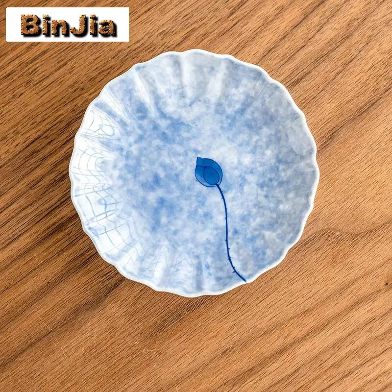 2 قطعة/مجموعة الوقايات اللوتس الزرقاء المرسومة يدويًا لأكواب القهوة المنزلية العزل الحراري المفارش شاي بالأعشاب المزهرة اكسسوارات هدية