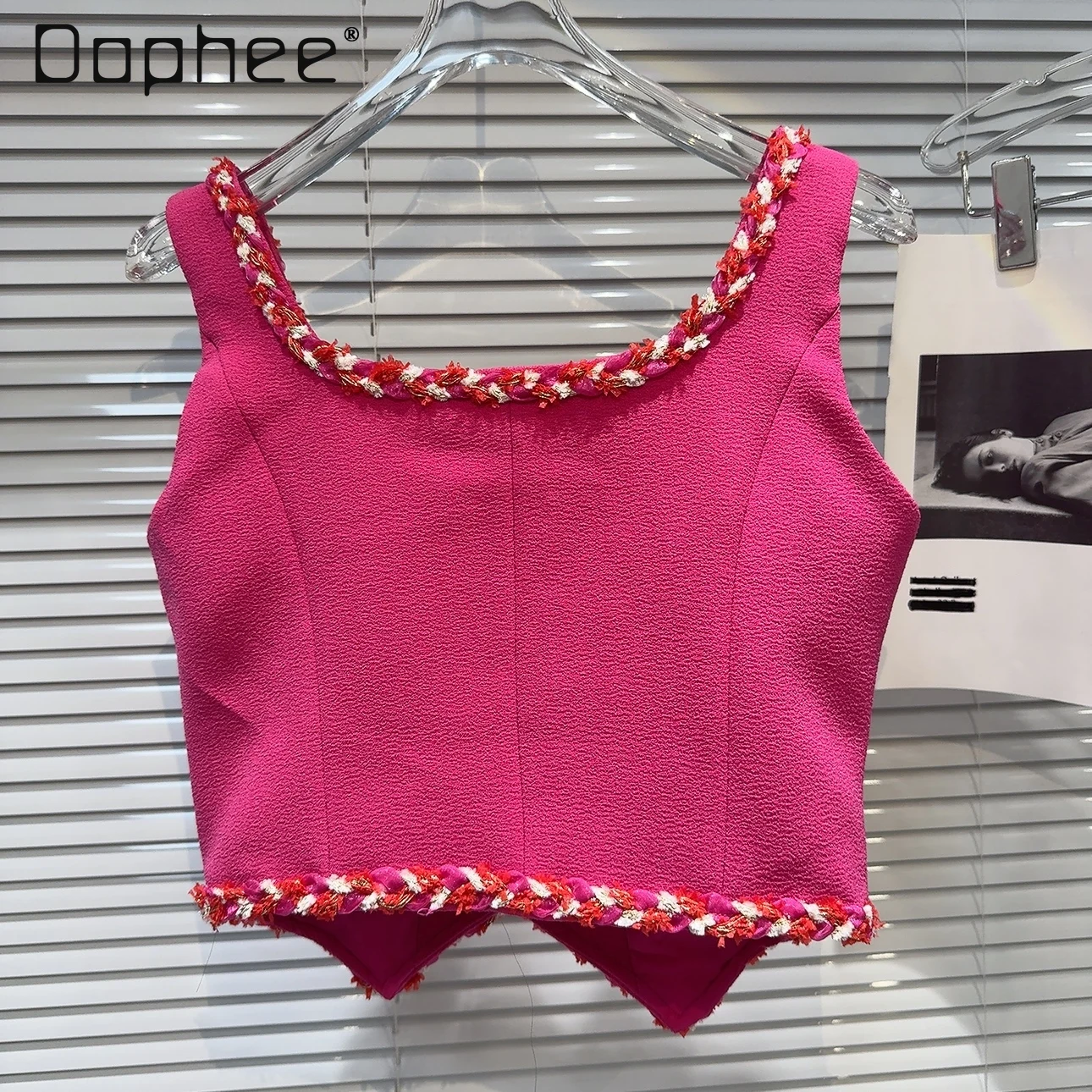 Summer New Temperament Celebrity Tweed Weaving Sets Beaded Short Vest + High Waist Mini Skirt Two Piece Sets Womens Outifits