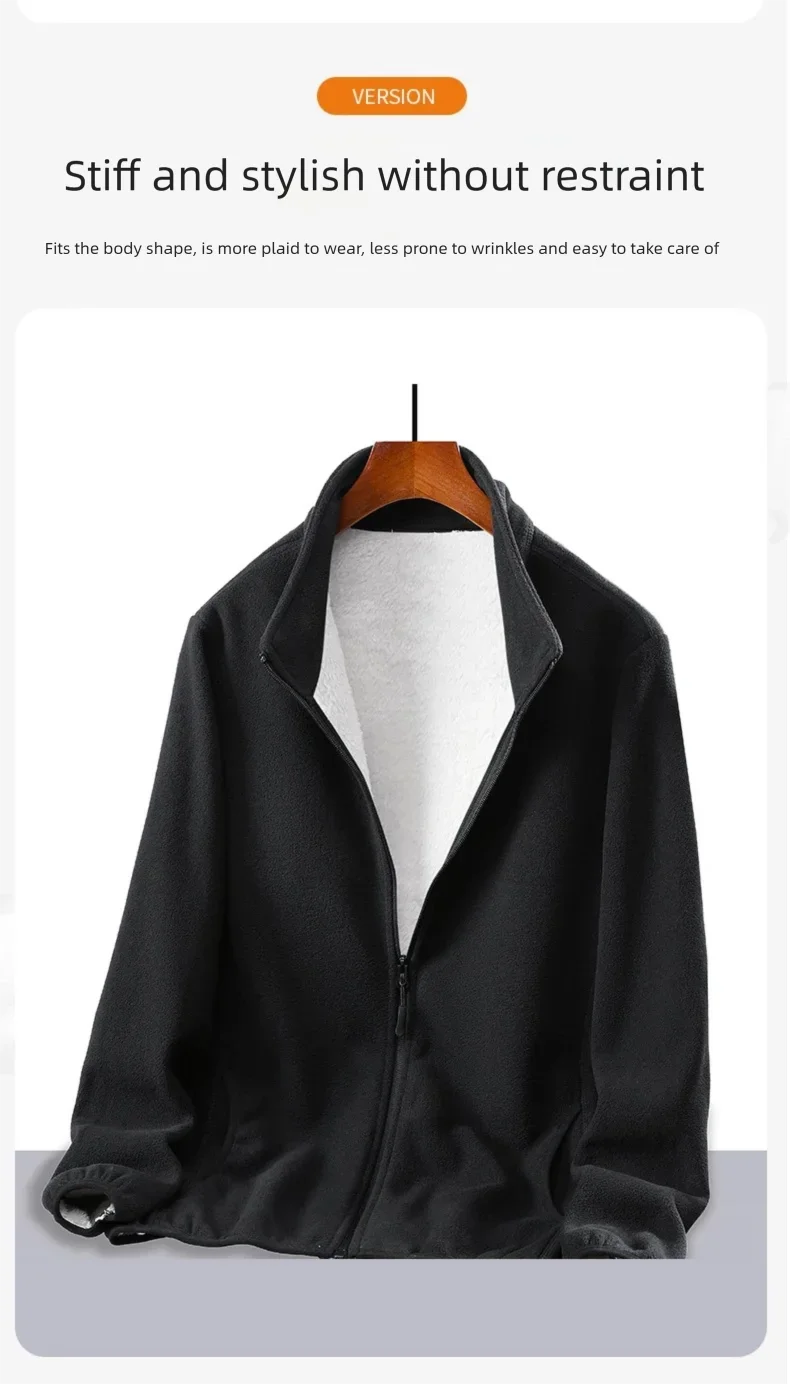 

Fleece Jacket Men Winter Double-Sided Wear Fashion Couple Outdoor Hiking Warm Stand-up Collar Cardigan Outdoor Lamb Fleece Coat