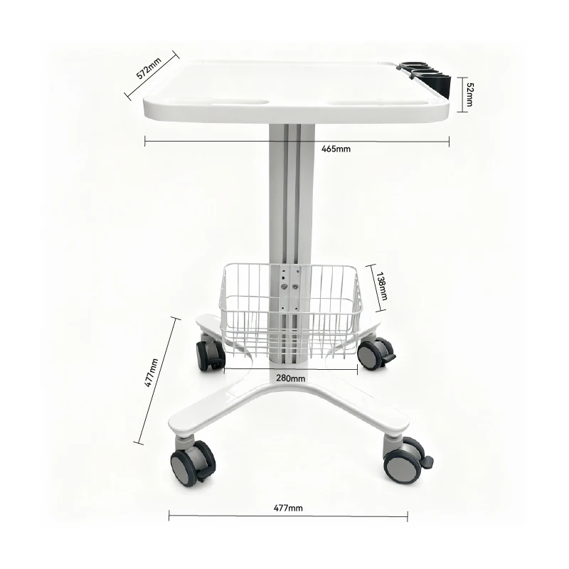 Modern Compact Aluminum Medical Cart with Adjustable Height 4 Castors Lock Easy Movement Hospital Trolley for Clinical Use