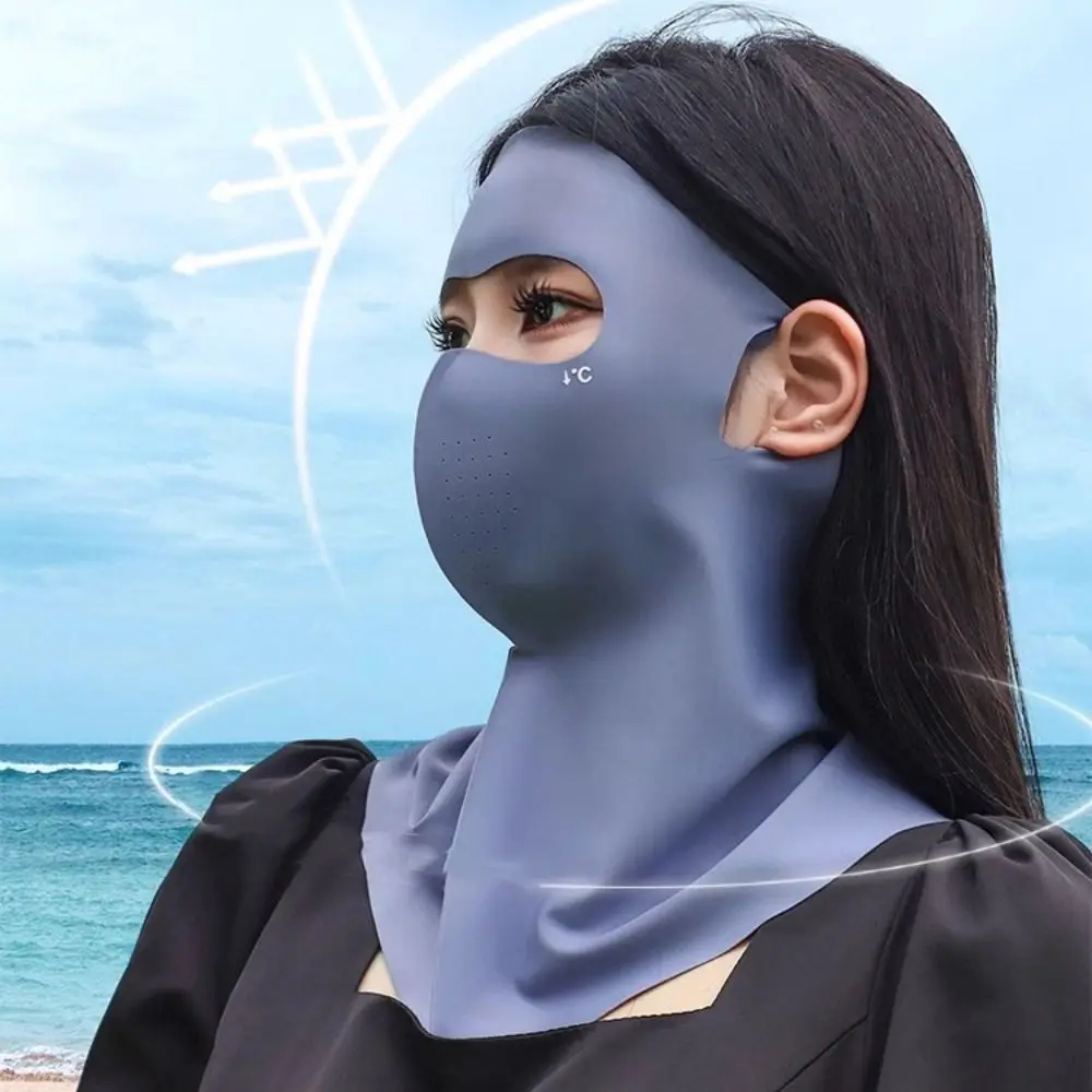 

Thin Summer Full-Face Sunscreen Veil Anti UV UPF 50+ Ice Silk Face Cover Outdoor Breathable Neck Wrap Cover Climbing