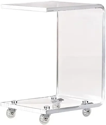 Mobile C Shaped End Table,Acrylic Sofa Side Table, Snack Table On Wheels,Clear Rolling Table