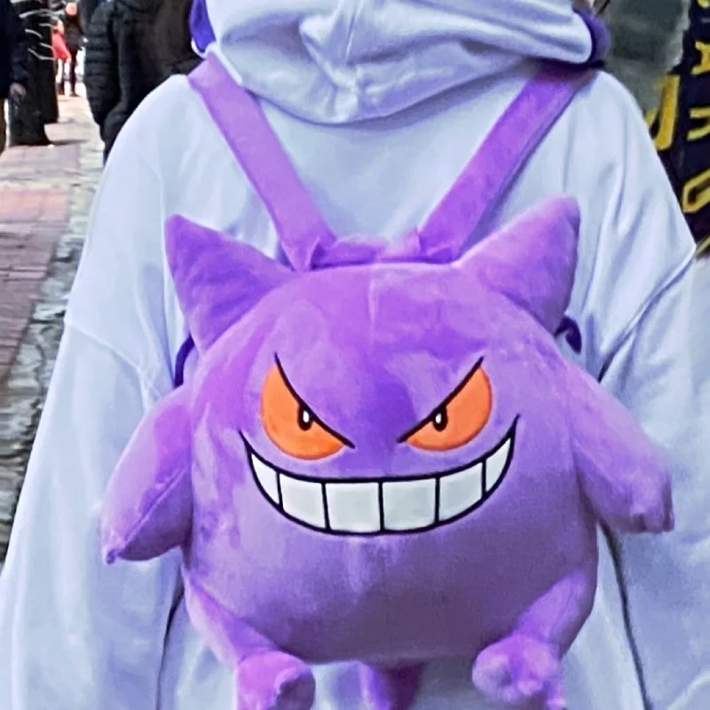 Pokémon Gengar Mochila de Pelúcia para Homens e Mulheres, Kawaii Bag, Celular, Saco De Armazenamento De Chaves, Bonito Schoolbag, Cosplay Props, Presentes de Aniversário para Crianças