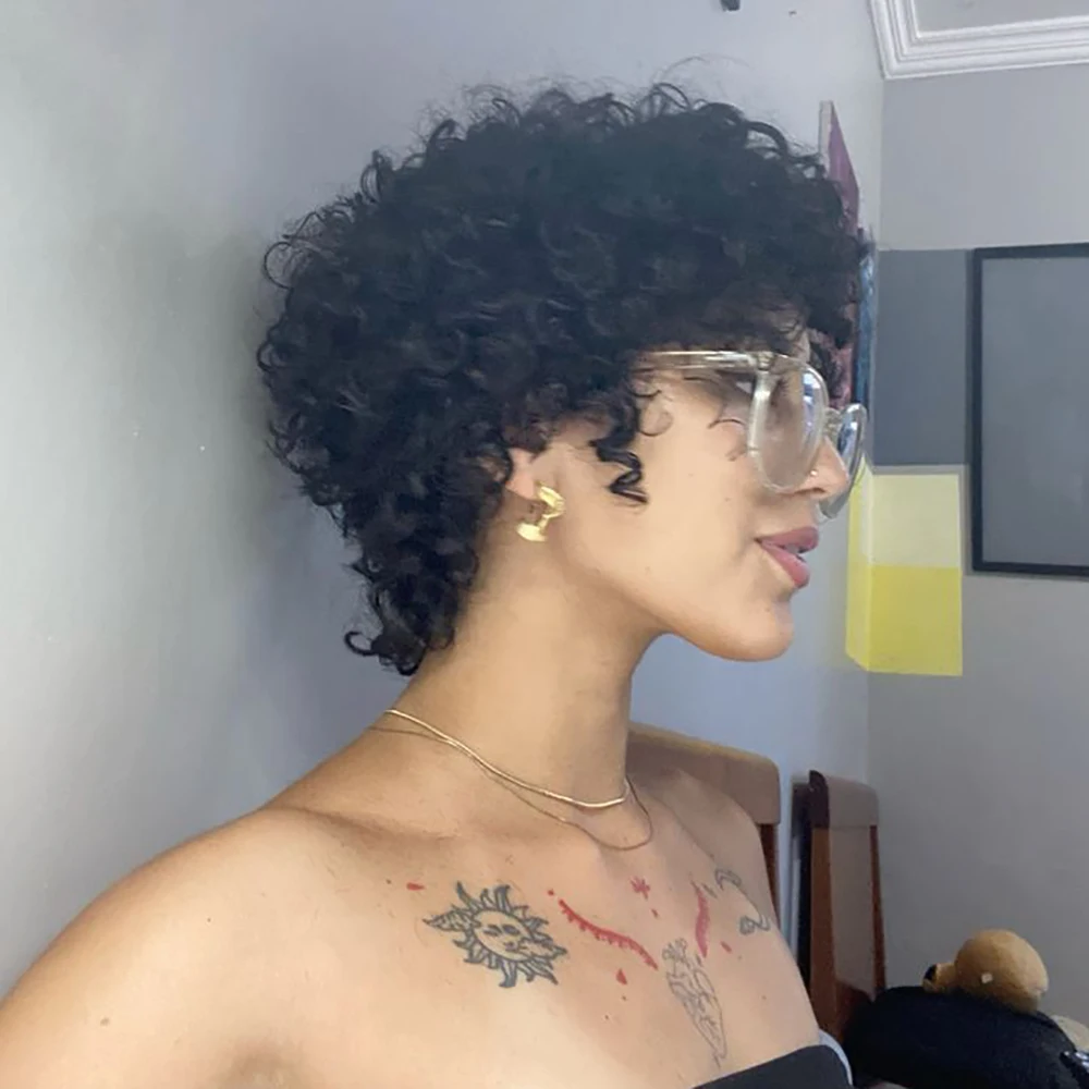 غريب مجعد الباروكات شعر الإنسان عابث قطع شعر مستعار شعر بشري برازيلي مع الانفجارات قبل قطعها للنساء السود آلة صنع الاستخدام اليومي