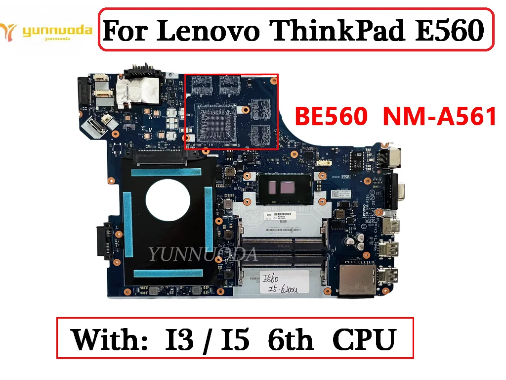 NM-A561 For Lenovo ThinkPad E560  E565 Laptop Motherboard With I3 I5 I7 6th CPU 01AW103  01HY628 100% Tested