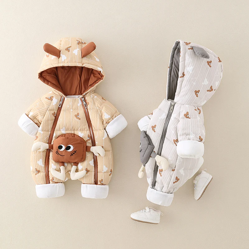 

Thickened Cotton Romper Suit for Baby Girls Winter Outfit Warm Flannel Lined Newborn Clothesuit for Outdoor Use