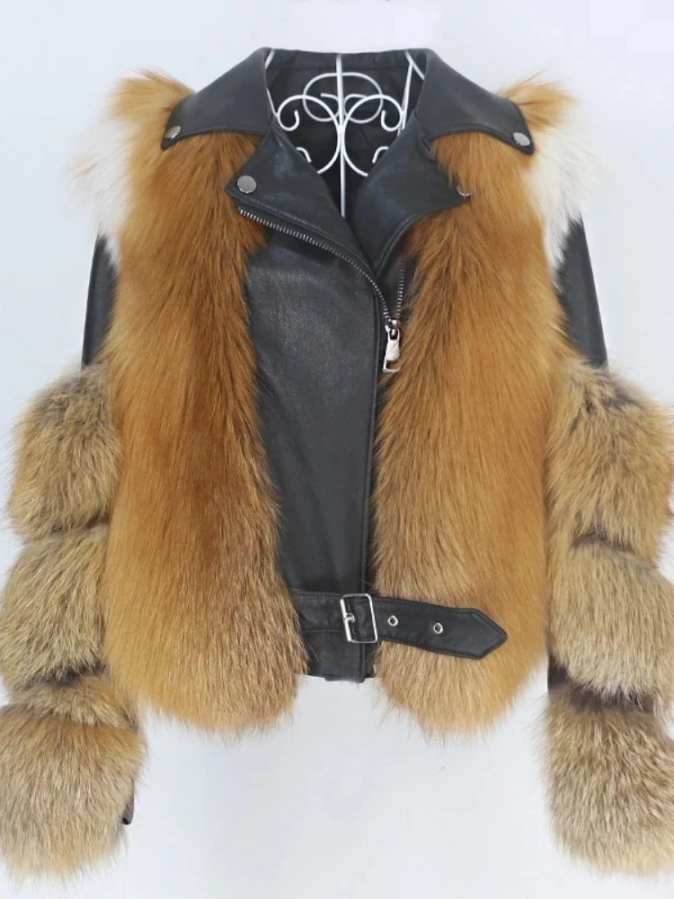 Mulheres natural pele de raposa couro genuíno outerwear casaco de pele real colete jaqueta de inverno destacável streetwear locomotiva roupas