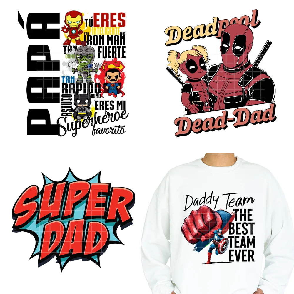 Super Cool Cartoon Best Dad Ever Father's Day Daddy Life Iron on Washable DTF Heat Transfers Stickers Ready to Press for Hoodies