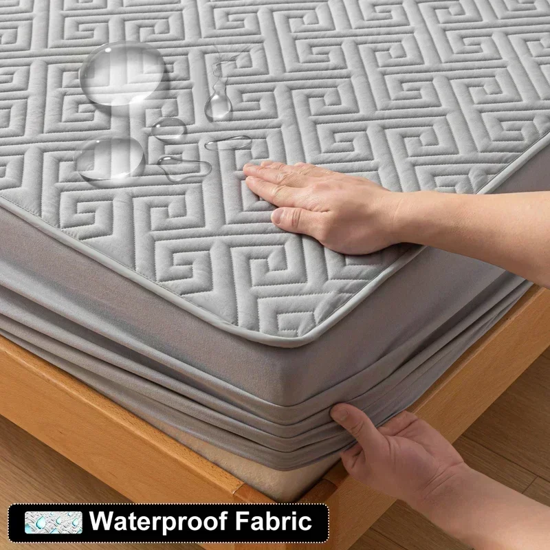 Super Waterproof Quilted Mattress Cover Single Queen Raw Cotton Anti-wetting Quilting Bed Fitted Sheet Not Included Pillowcase