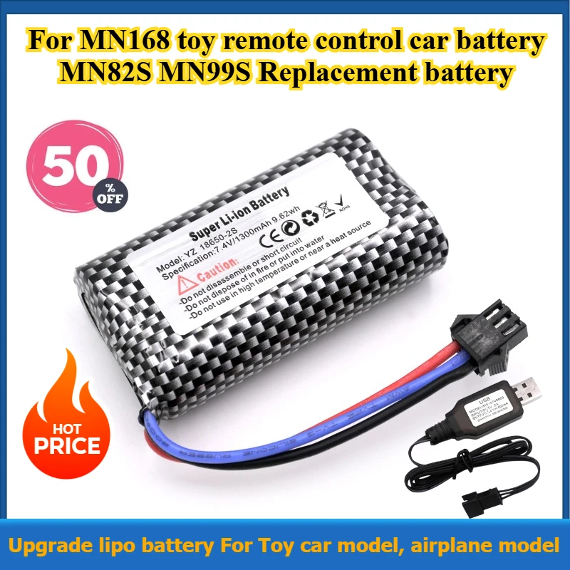 

7.4V 1300mah for MN168 Remote Control Car Battery MN82S MN99S Replacement Battery