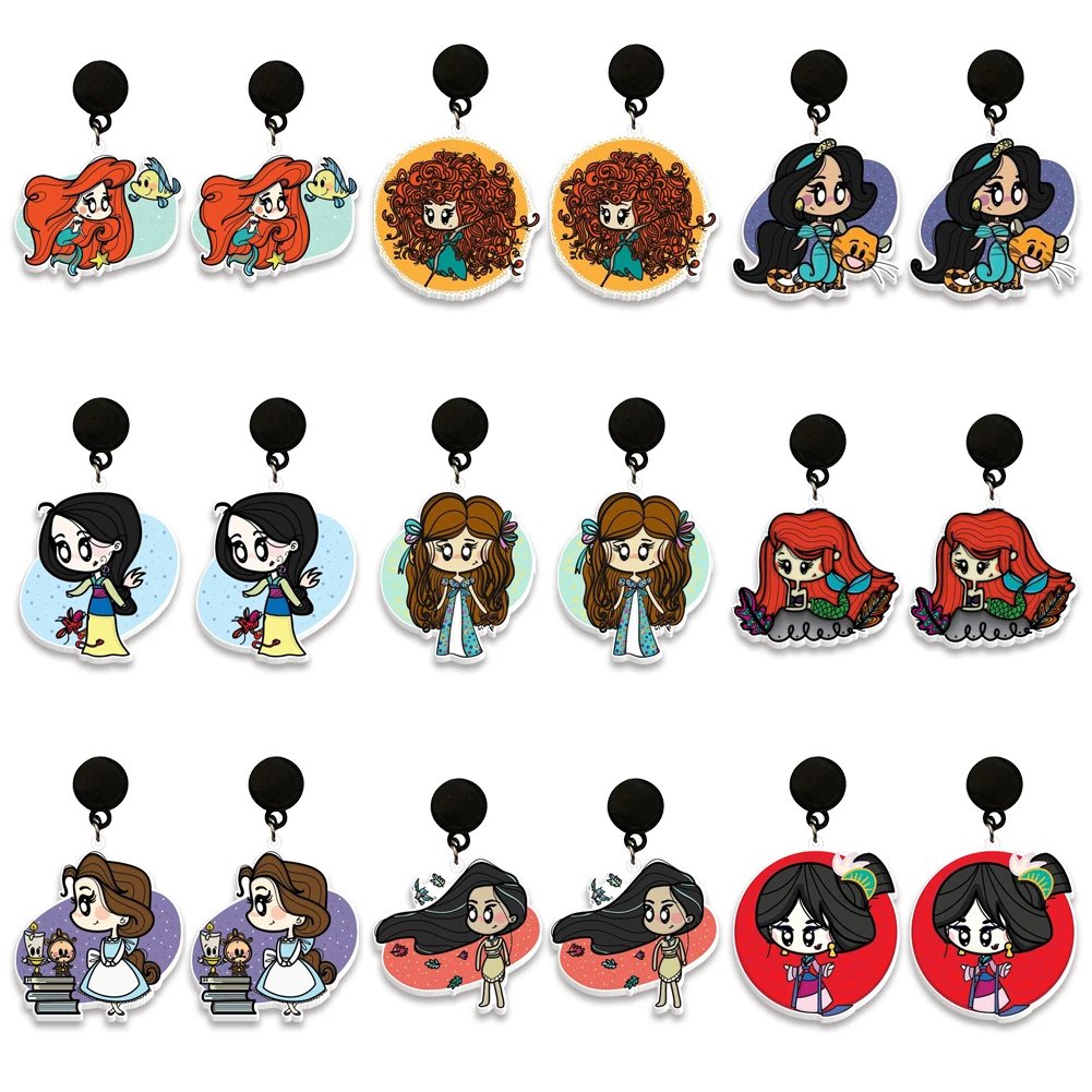 Cartoon Disney Funny Princess Design Pendant Earrings Design Drop Earrings Transparent Acrylic Women Girl Jewelry Accessories