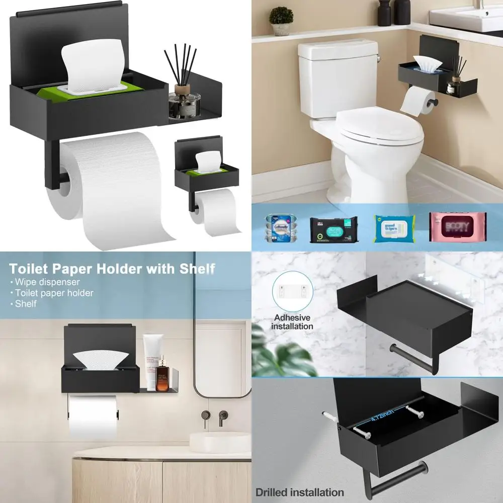 

Настенный держатель для туалетной бумаги из нержавеющей стали с полкой для хранения диспенсера для салфеток в ванной комнате, матовый черный