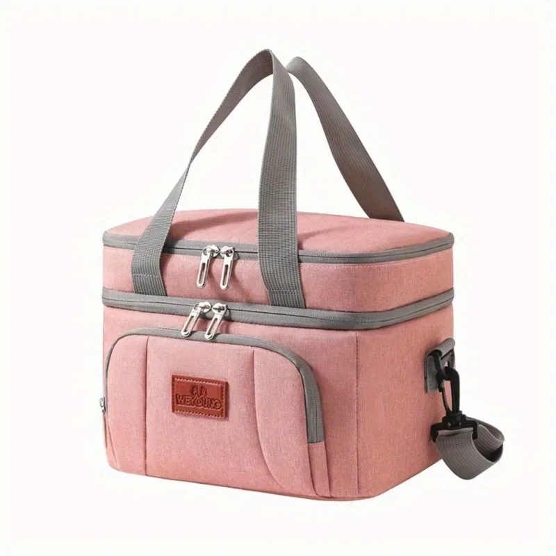 Isolierte Doppelschicht-Kühltasche - Große Kapazität Lunchbox für Frauen/Männer, auslaufsichere Picknick- und Schultasche mit verstellbarem Riemen – Detail 11