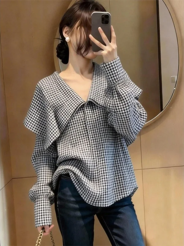 

Новая весенняя модная свободная блузка в корейском стиле для женщин: универсальная, премиум-качество, с длинным рукавом, белая, подчеркивающая фигуру