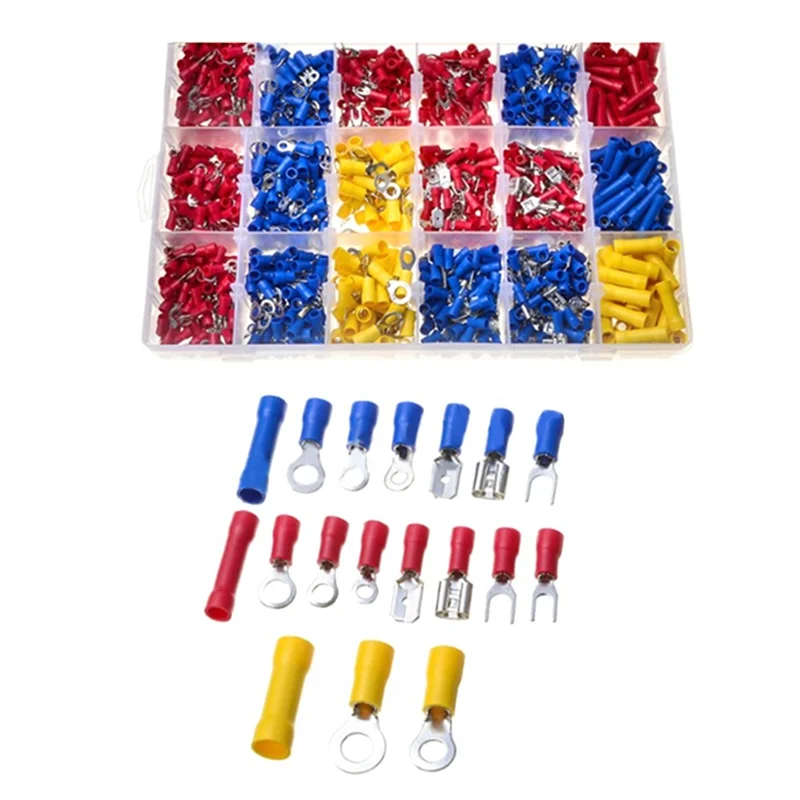 BAAG-1200Pcs Wire Connector Insulated Electrical Wire Terminals Wire Crimp Connector Ring Spade Butt Connector Waterproof Kit
