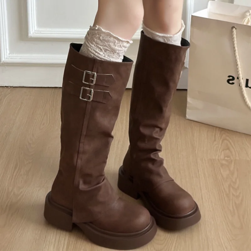 

Women's High Boots Flats Fashion Knee High Shoes Winter Designer Chelsea Boots 2025 New Trend Motorcycle Boots Dress Mujer Botas