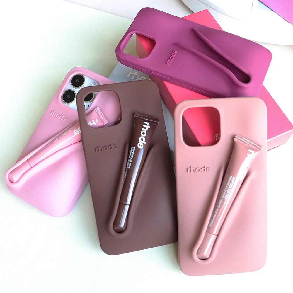 2024 Design Lip Gloss Lipstick Lip Balm 3D Make-Up Silicone Phone Case for iPhone 16 15 14 13 Pro Max Lipgloss Holder Cover