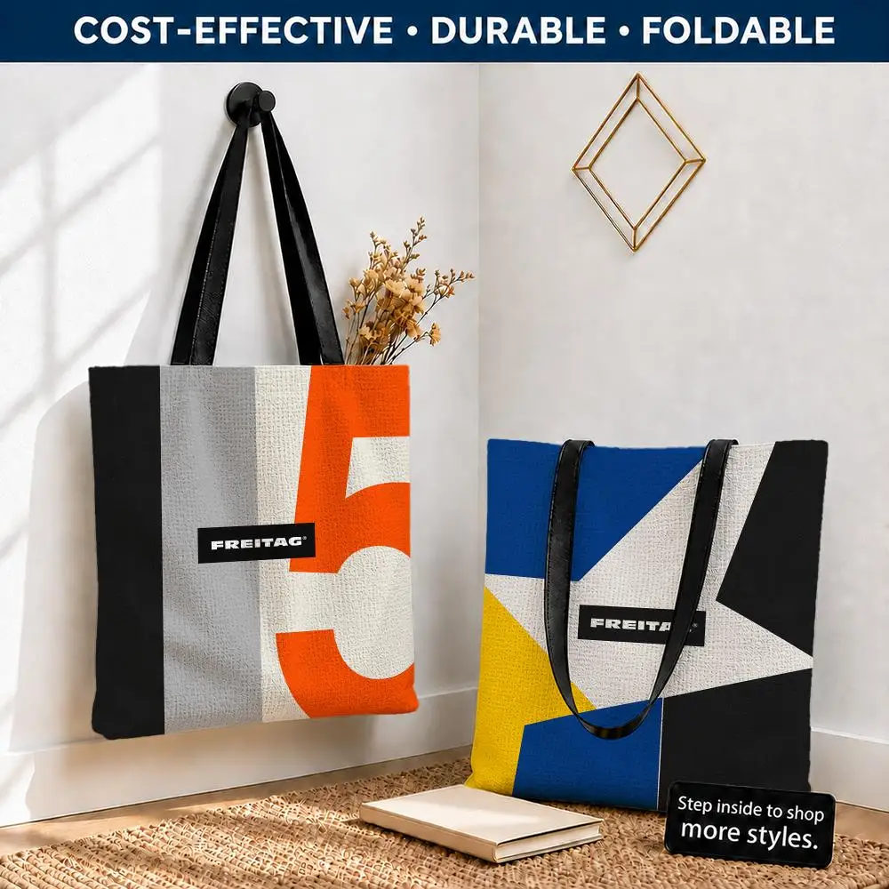 Freitag Storage Bags Polyester Canvas Tote Lightweight Foldable Reusable Shopping Bag Shoulder Straps