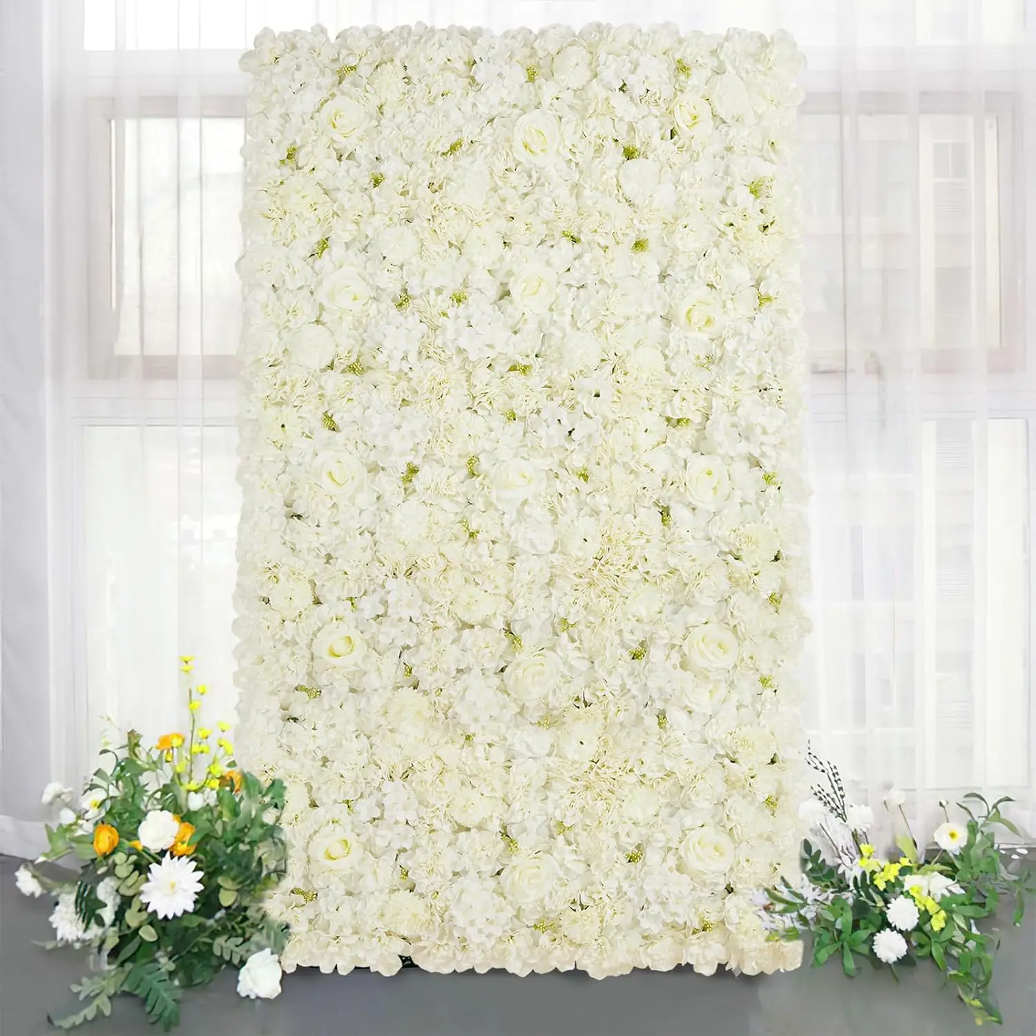 6 Pack 15 X 15 Inch Artificial White Roses Wall Decor, White Flower Panels Backdrops for Wedding Party Bridal Shower Corporate E