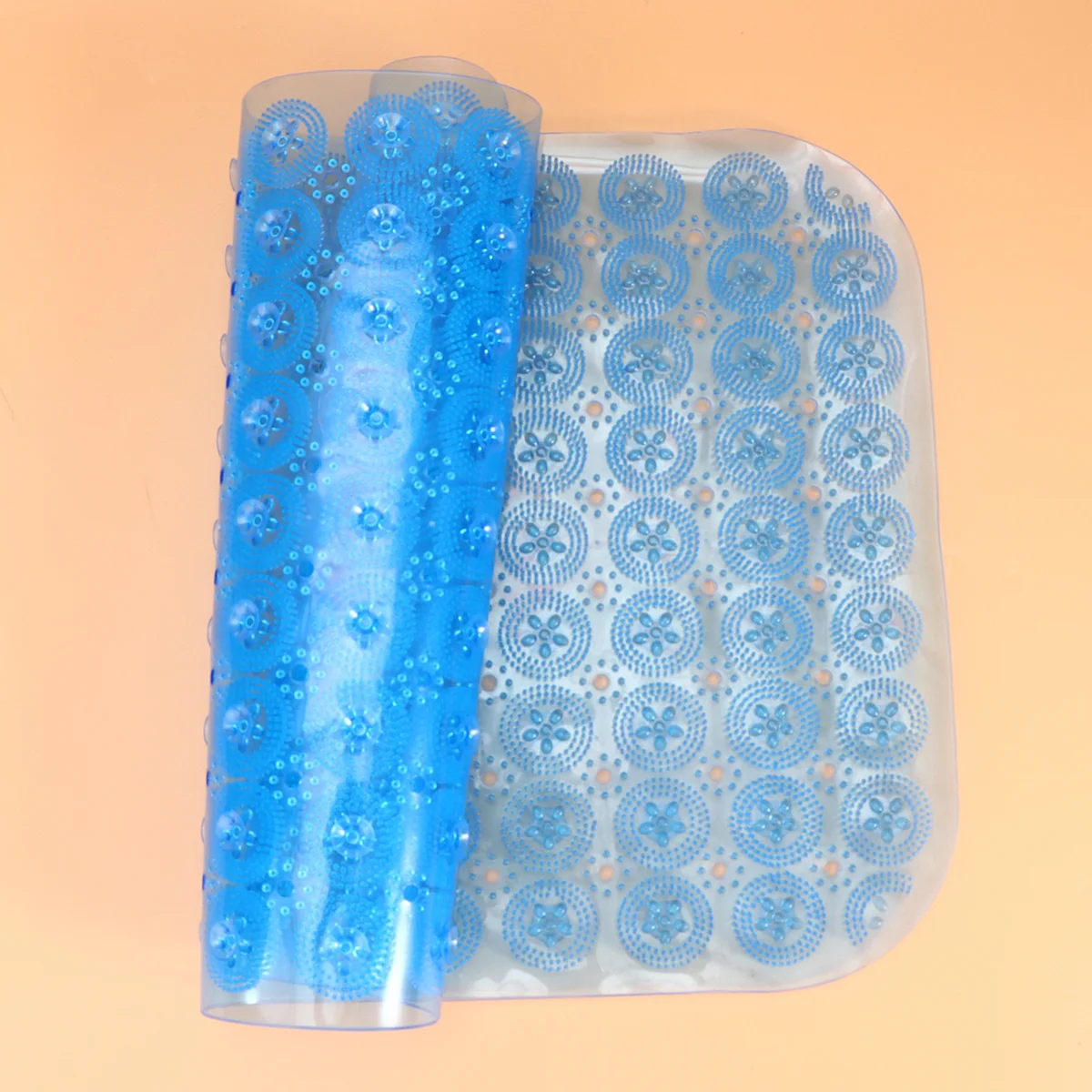 

PVC Anti-Slip Bathtub Mat Blue Strong Suction Cups Textured Surface Non-Slip Bath Shower Floor Mat Massage Bubbles