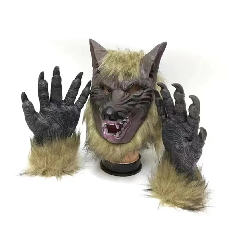 

Halloween Horror Werewolf Latex Mask & Gloves Set, Full Face Cover Animal Costume for Scary Cosplay Party Makeup Prop