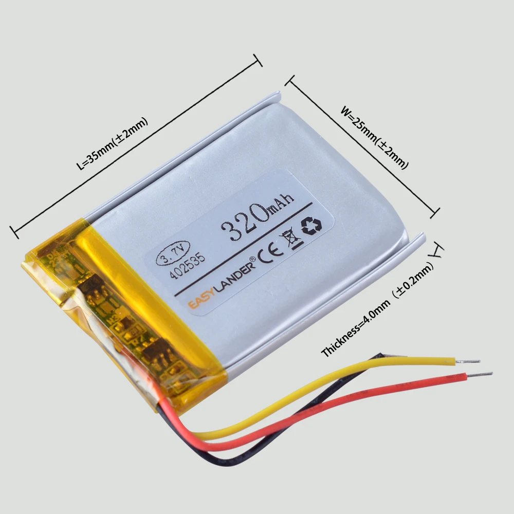 CE+Rohs 3-Wire 402535 3.7V 320mAh 422436 Lithium Polymer Rechargeable Lipo Li-ion Battery