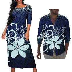 Traditional Polynesian Tribal Samoan Puletasi Dress Matching Hawaiian Shirt Custom Floral Dress Oversized Wholesale Dresses
