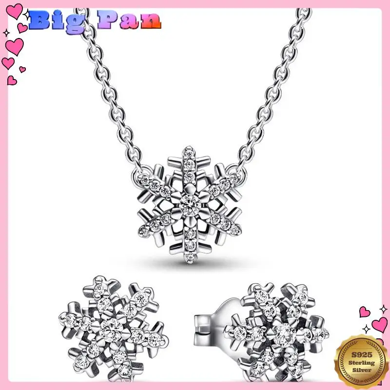 

Authentic 925 Sterling Silver Moments Sparkling Snowflake Earring Necklace With Crystal For Women Jewelry Set Gift 2025