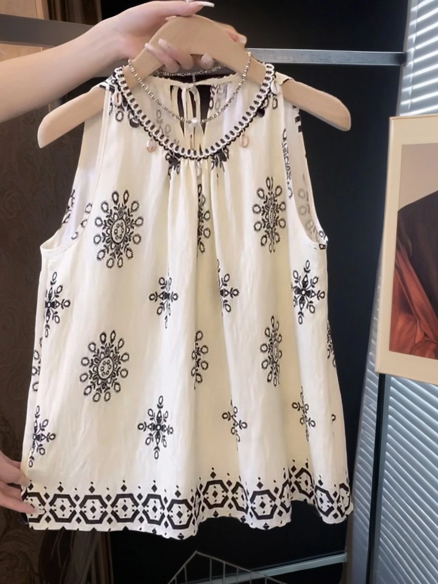 

Свободный топ с цветочным принтом и завязками на талии, женский летний тонкий дышащий топ из смесовой хлопковой ткани с круглым вырезом