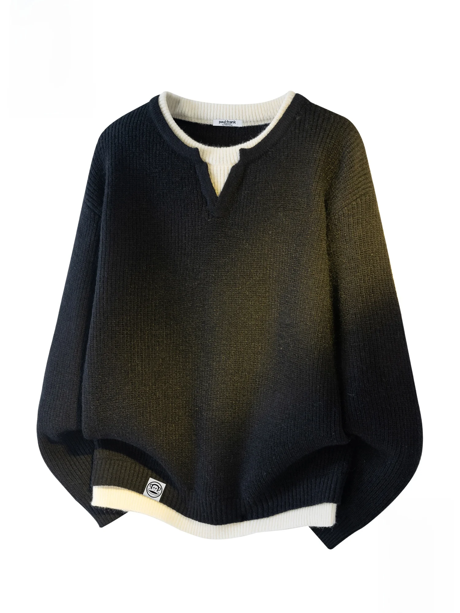 

PaulFrank Autumn Winter Knitted Sweater Men Casual Warm Color Blo Loose Fit Fake Two-Piece Comfortable Polyester Blend Long...