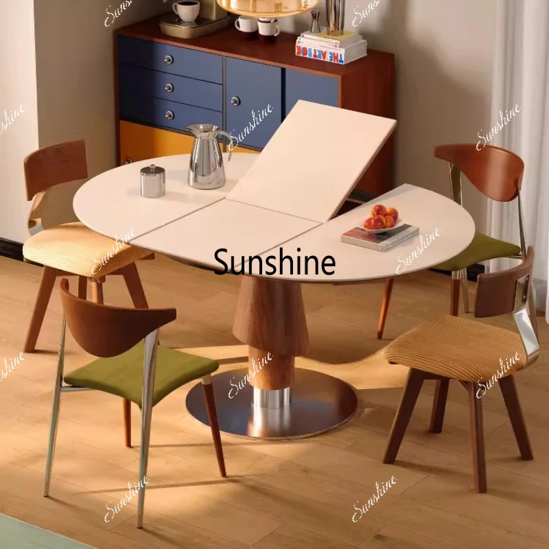 

Retractable small apartment folding long table simple household variable round table rock slab dining table