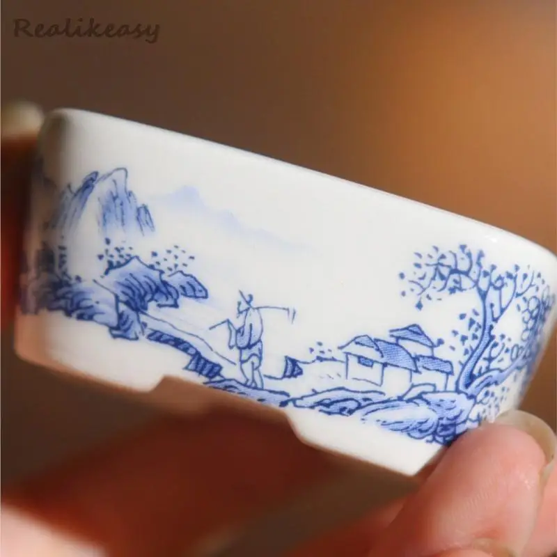 2Sizes Chinese Purple Sand Flower Pot Hand-painted Japanese Square Glazed Ceramic Bonsai Pot Mini Po/t Succulent Flower Po/t LF1