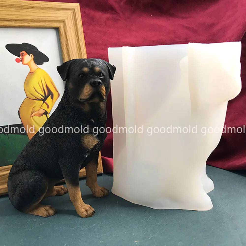 3D Rottweiler silikonowe formy aromaterapia tynk żywica epoksydowa forma dla psa DIY rzemiosło z gliny formy dla zwierząt